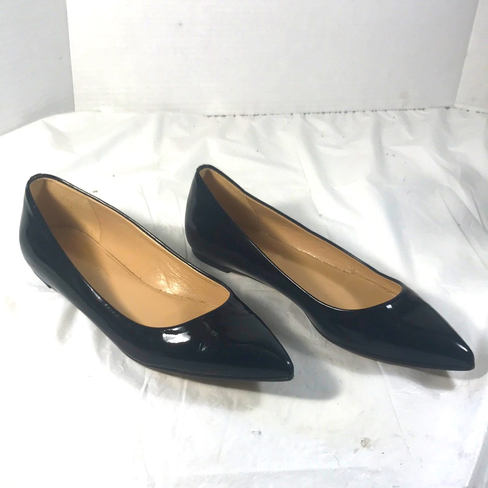 J. Crew Women’s Pointy Toe Black Patent Leather Slip On Flats